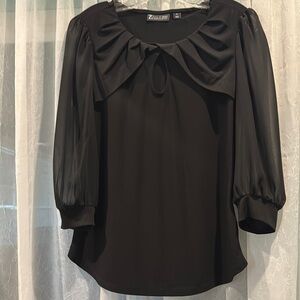 Black Puff Sleeve Ruffled Blouse